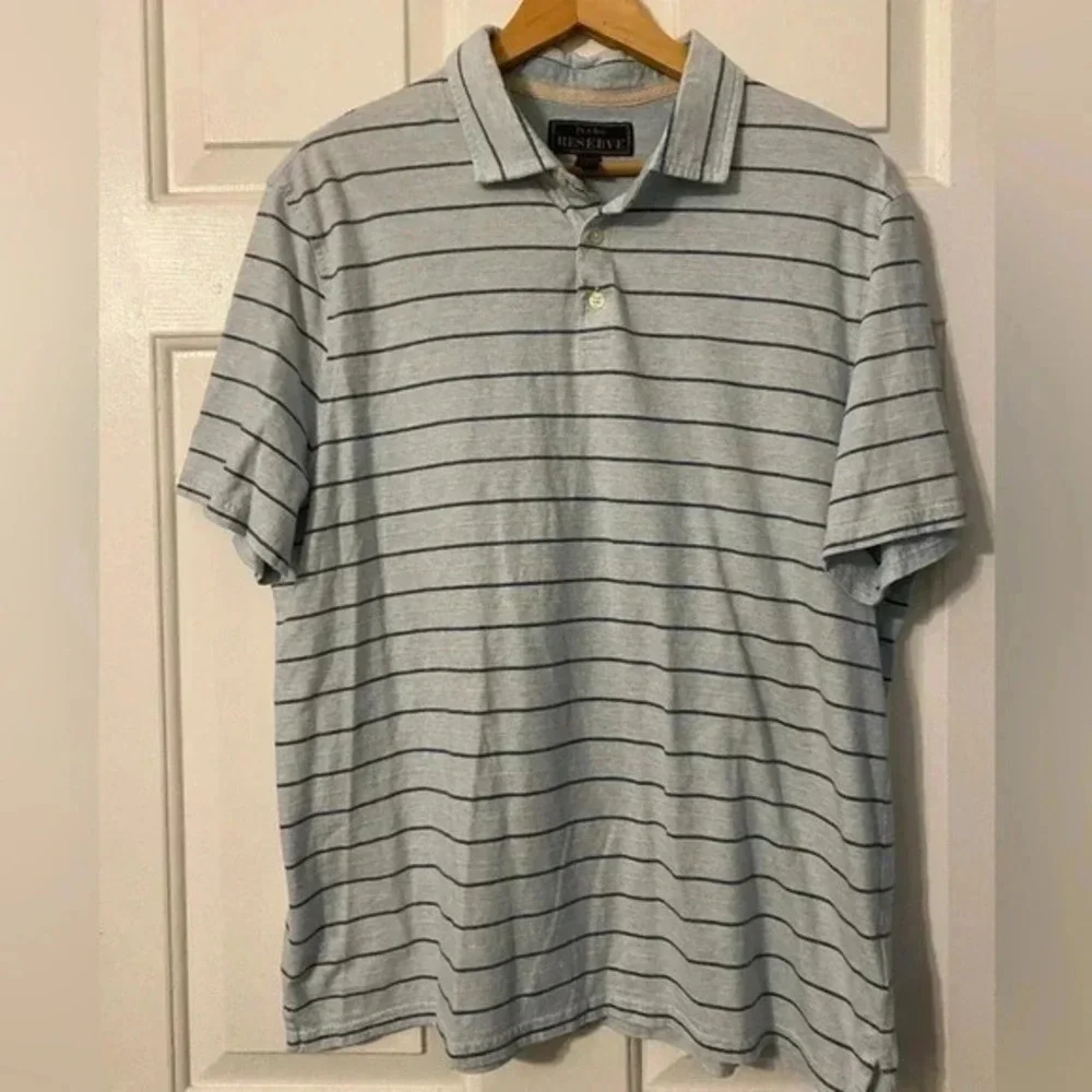 Jos. A. Bank Reserve Mens Gray Blue Striped Cotton Polo Shirt Tailored Fit‎ L